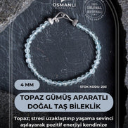 Sertifikalı Topaz Gümüş Aparatlı Doğal Taş Bileklik 4 mm (SK:203)