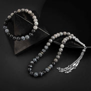 Gri Jasper & Karlı Obsidyen Doğal Taş Tesbih & Bileklik Seti – Özel Tasarım