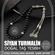 Siyah Turmalin Doğal Taş Tesbih 33lük - 6mm