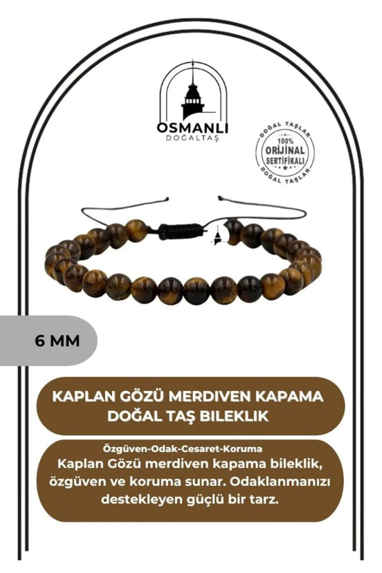 Kaplan Gözü 6mm Merdiven Kapama Doğal Taş Bileklik