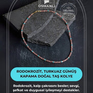 Sertifikalı Rodokrozit, Turkuaz Gümüş Kapama Doğal Taş Kolye