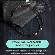 Yeşim, Lal, İnci Fasetli Doğal Taş Kolye