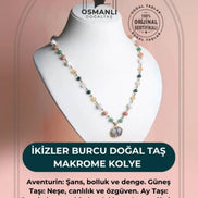İkizler Burcu Doğal Taş Makrome Kolye