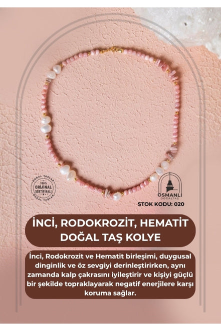 İnci, Rodokrozit, Hematit Doğal Taş Kolye (SK:020)