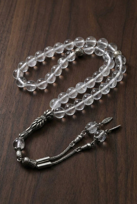 Kristal Kuvars Doğal Taş Tesbih – 8 mm Küre Kesim