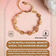 Sertifikalı Altın Rutilli Kuvars, Hematit Doğal Taş Makrome Bileklik (SK:080)