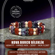 Kova Burcu Bileklik Hematit, Kırmızı Akik, Sedef, Mor Florit