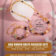 Koç Burcu Kolye Bileklik Seti Ametist, Bordo Granat Lal, Güneş Taşı, Jasper, Pembe Kuvars, Sitrin, Yeşil Aventurin