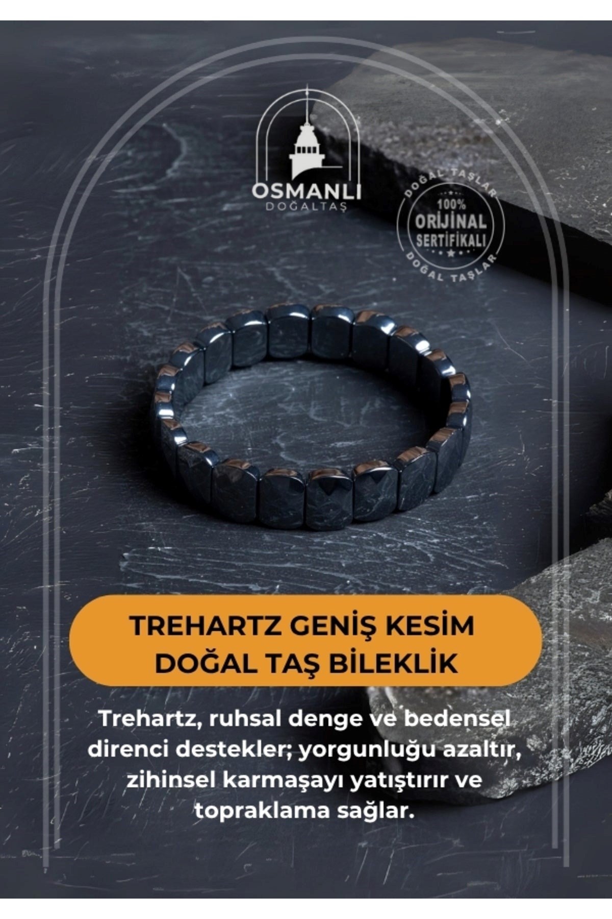 Sertifikalı Trehartz Geniş Kesim Doğal Taş Bileklik