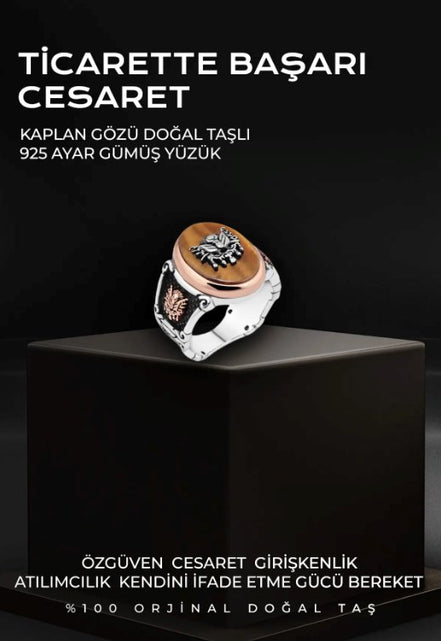 Sertifikalı 925 Ayar Kaplan Gözü Gümüş Yüzük (Erkek)