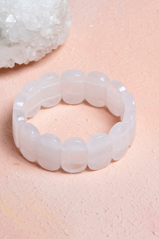 Kristal Kuvars Geniş Kesim Doğal Taş Bileklik – Unisex Şık Tasarım (9 x 14 mm Özel Kesim)