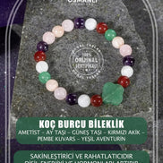 Koç Burcu Bileklik Ametist, Ay Taşı, Güneş Taşı, Kırmızı Akik, Pembe Kuvars, Yeşil Aventurin