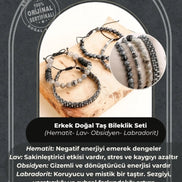 Hematit-Lav-Obsidyen-Labradorit Erkek Doğal Taş Bileklik Seti