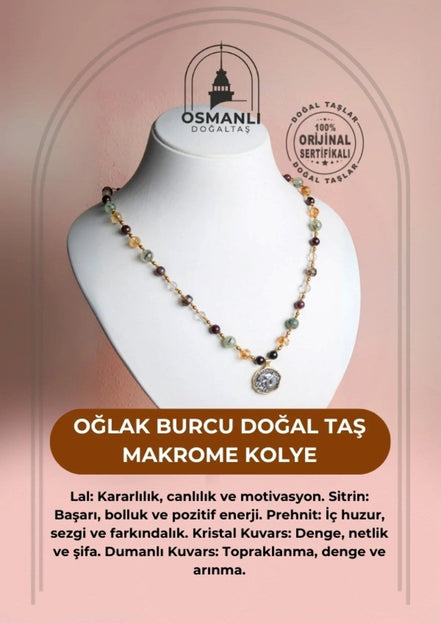 Oğlak Burcu Doğal Taş Makrome Kolye