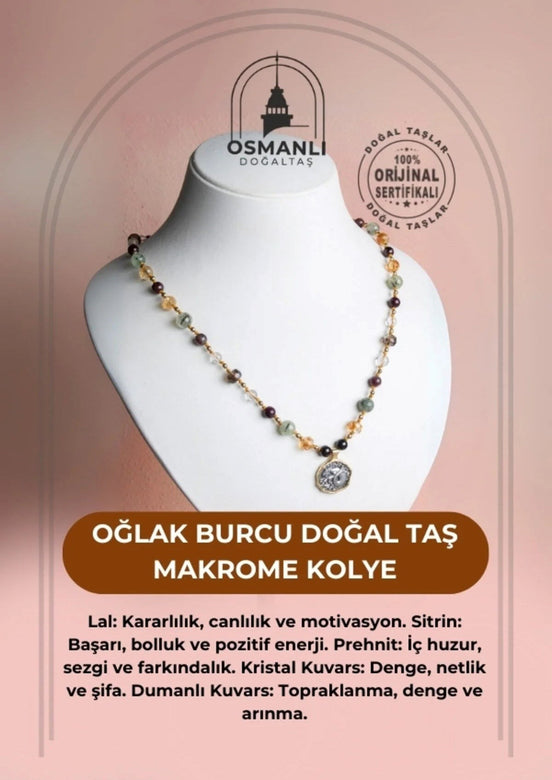 Oğlak Burcu Doğal Taş Makrome Kolye