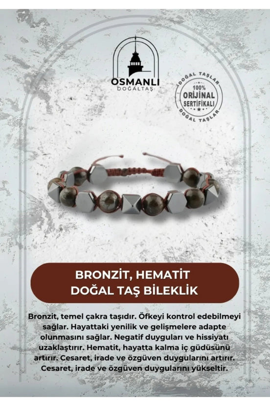 Bronzit-Hematit Doğal Taş Bileklik