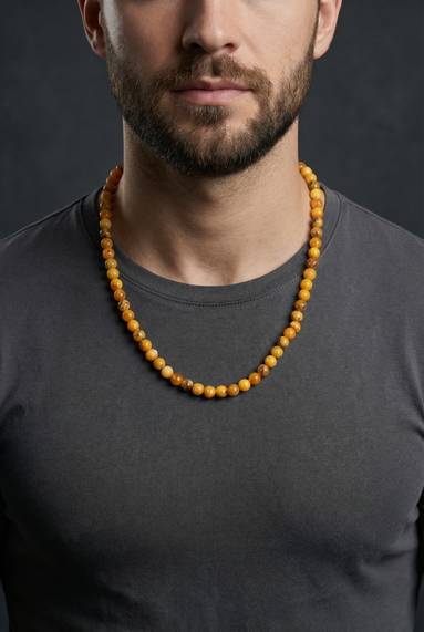 Sertifikalı Kaya Damla Kehribar 8 mm Kolye – 45 cm