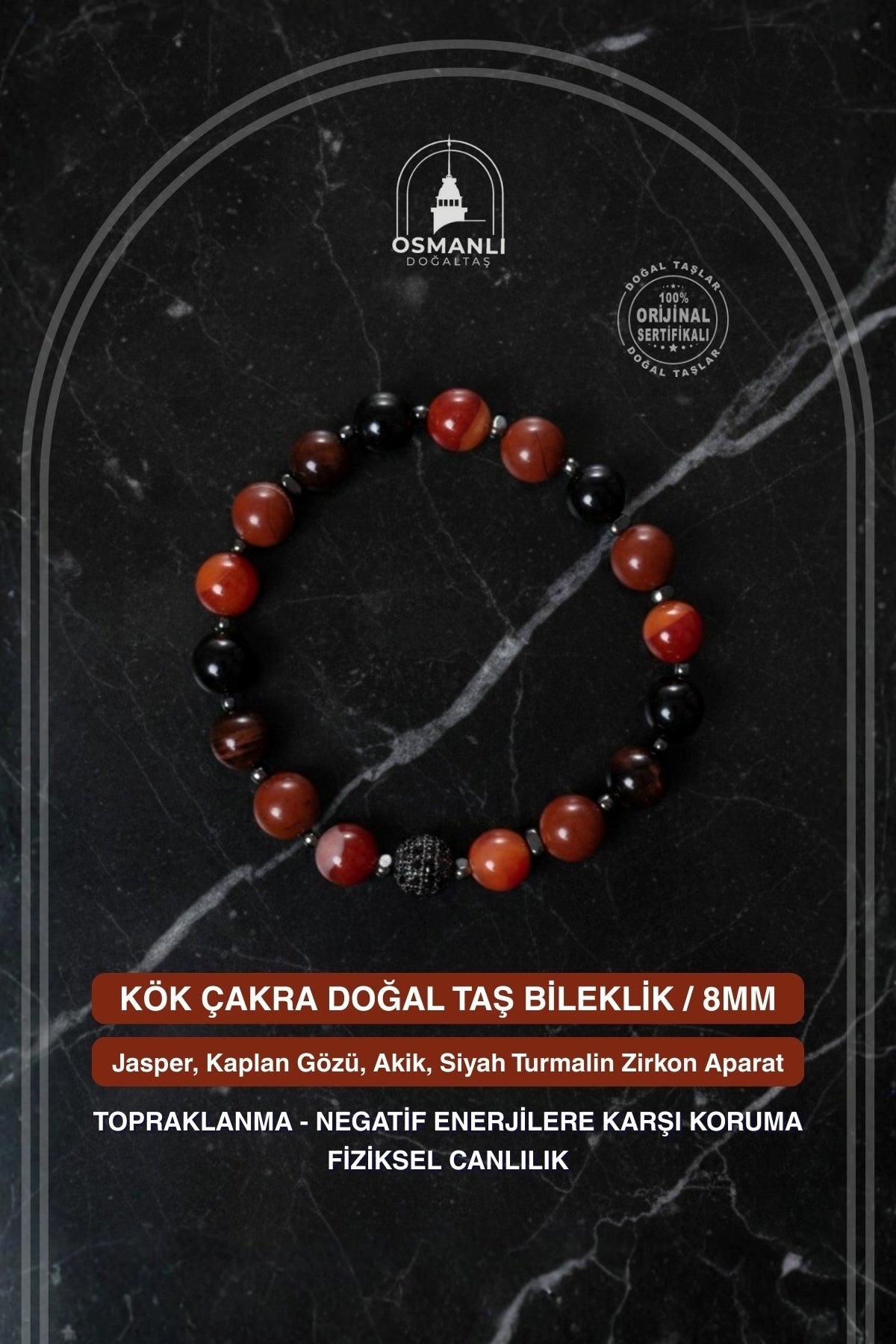 Kök Çakra Doğal Taş Bileklik / 8MM