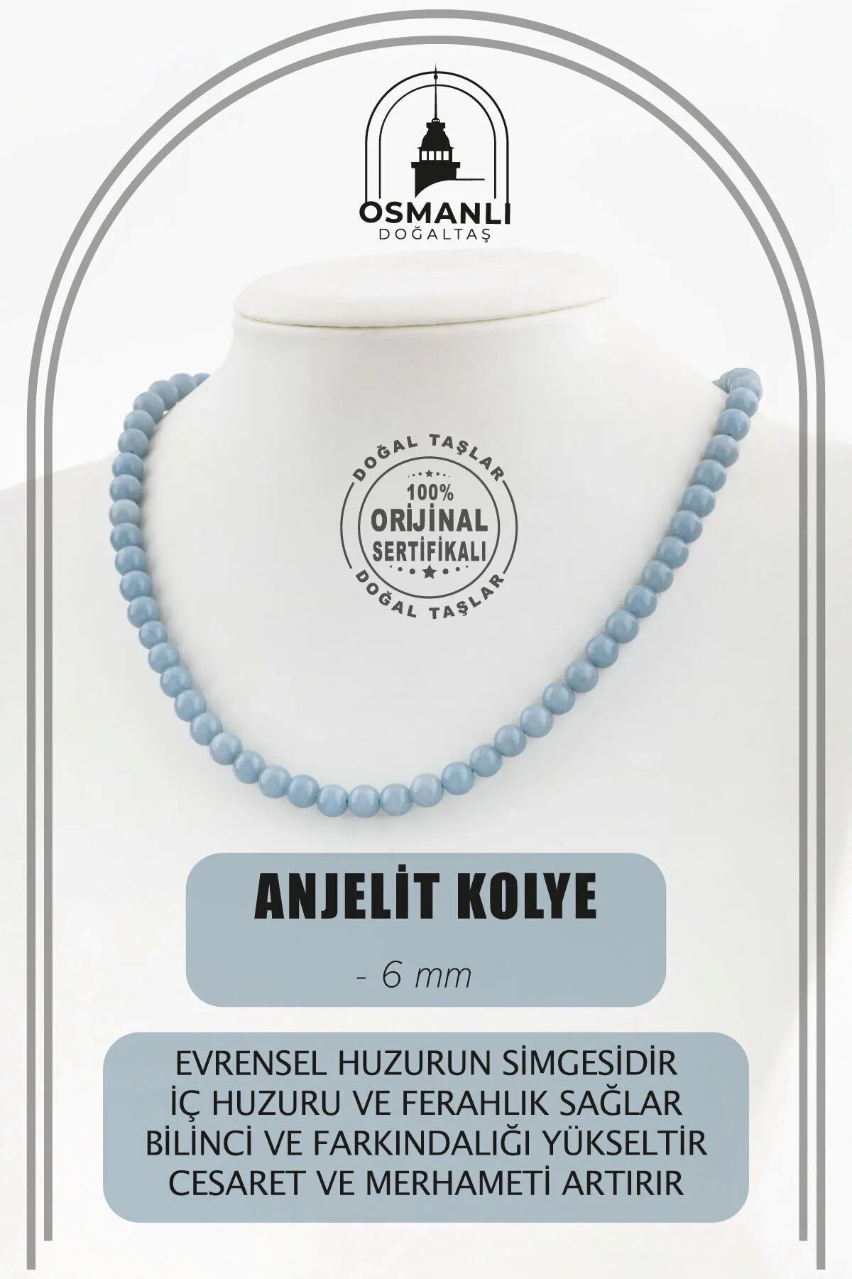 Anjelit 6 mm Dizi Doğal Taş Kolye