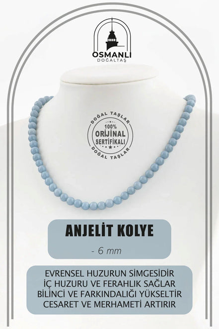 Anjelit 6 mm Dizi Doğal Taş Kolye