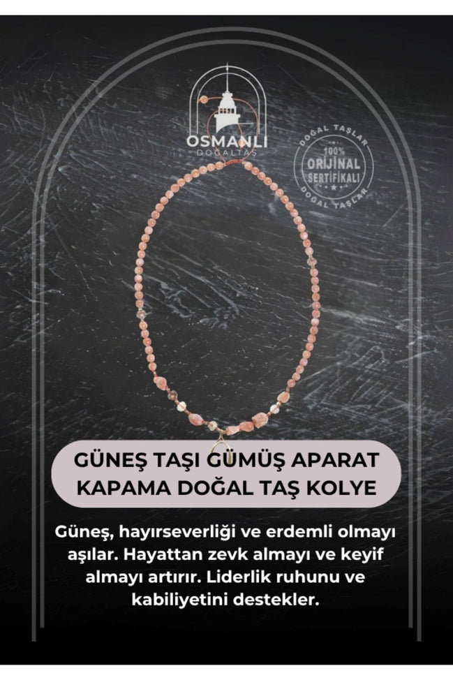 Sertifikalı Güneş Taşı Gümüş Aparat Kapama Doğal Taş Kolye