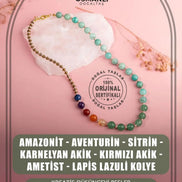 Amazonit -Aventurin-Sitrin-Karnelyan Akik-Kırmızı Akik-Ametist-Lapis Lazuli Kolye