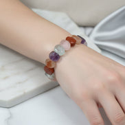Pembe Kuvars, Ametist, Sitrin, Akuamarin, Jasper, Güneş Taşı ve Ay Taşı Doğal Taş Rolex Misinalı Bileklik – Unisex Şık Tasarım