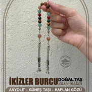 İkizler Burcu Zaza Tesbih Anyolit, Güneş Taşı, Kaplan Gözü, Kırmızı Akik, Yeşil Aventurin