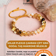 Sertifikalı Solar Plexus Çakrası Çift Sıra Doğal Taş Makrome Bileklik