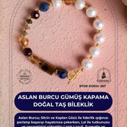 Aslan Burcu Gümüş Kapama Doğal Taş Bileklik (SK:267)
