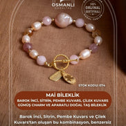 Mai Bileklik-Barok İnci, Sitrin, Pembe Kuvars, Çilek Kuvars Gümüş Charm ve Aparatlı Doğal Taş Bileklik (SK:074)