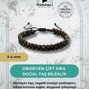 Obsidyen 3-4mm Çift Sıra Doğal Taş Bileklik