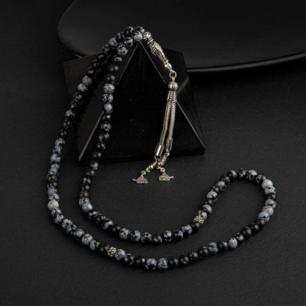 Karlı Obsidyen Doğal Taş Tesbih 99luk - 6mm