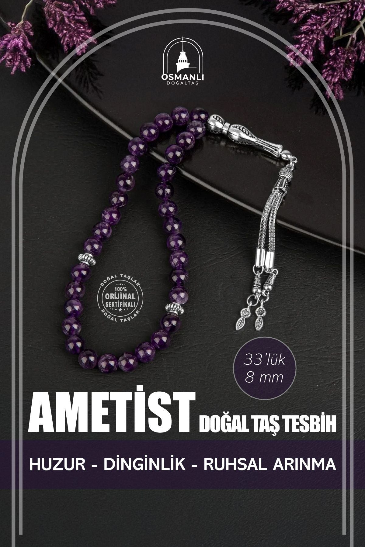 Ametist Doğal Taş Tesbih 33lük - 8mm