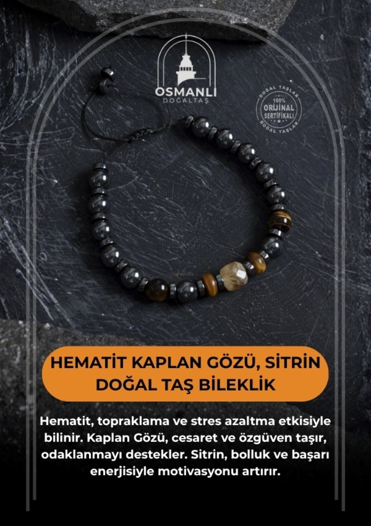 Hematit Kaplan Gözü ve Sitrin Bileklik