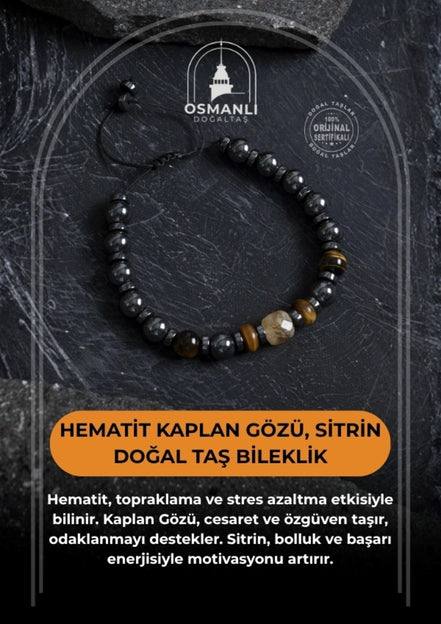 Hematit Kaplan Gözü ve Sitrin Bileklik