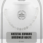 Kristal Kuvars 8 mm Düğümlü Doğal Taş Kolye