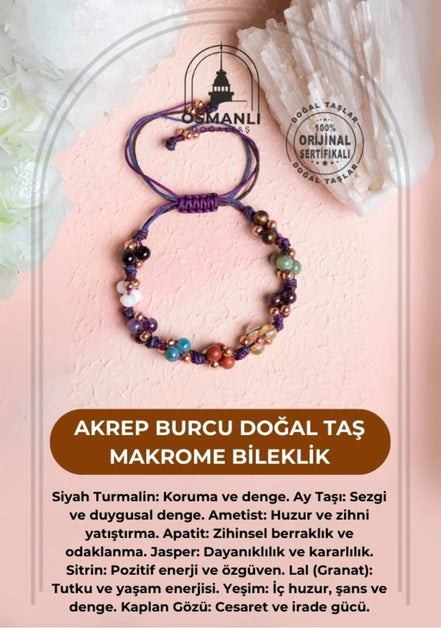 Akrep Burcu Doğal Taş Makrome Bileklik