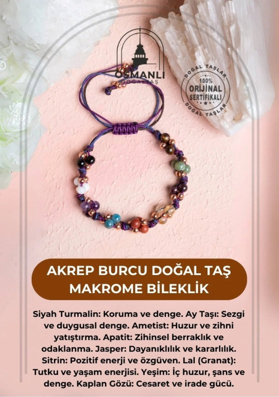 Akrep Burcu Doğal Taş Makrome Bileklik
