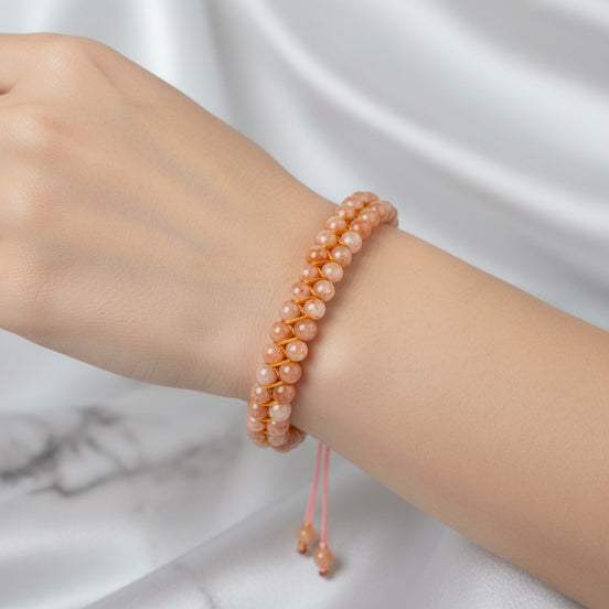 Güneş Taşı 4 mm Çift Sıra Doğal Taş Bileklik – Unisex El İşçiliği