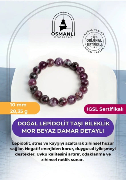 Orijinal Premium Lepidolit Doğal Taş Bileklik