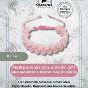 Pembe Kuvars (Gül Kuvars) 8mm Çift Sıra Makrome Doğal Taş Bileklik