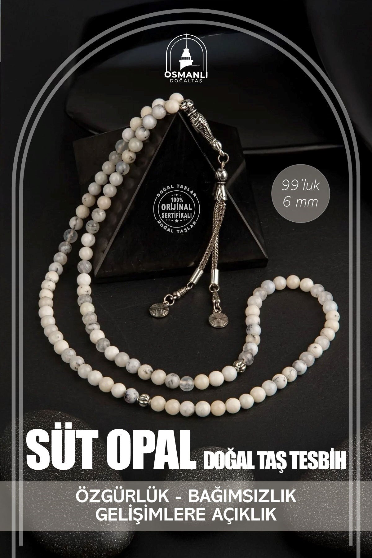 Süt Opal Doğal Taş Tesbih 99luk - 6mm