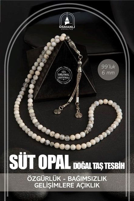 Süt Opal Doğal Taş Tesbih 99luk - 6mm