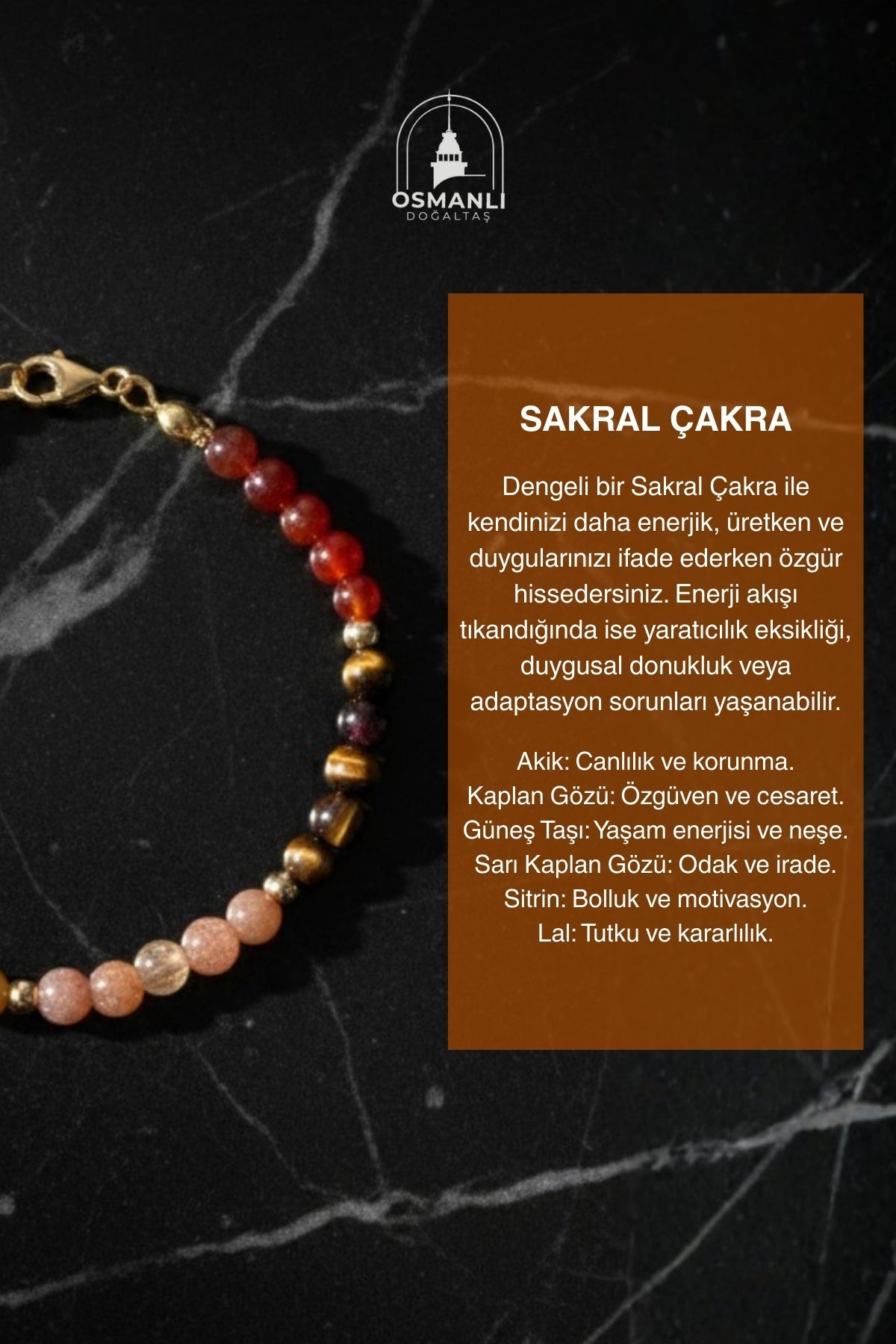 Sertifikalı Sakral Çakra Doğal Taş Bileklik