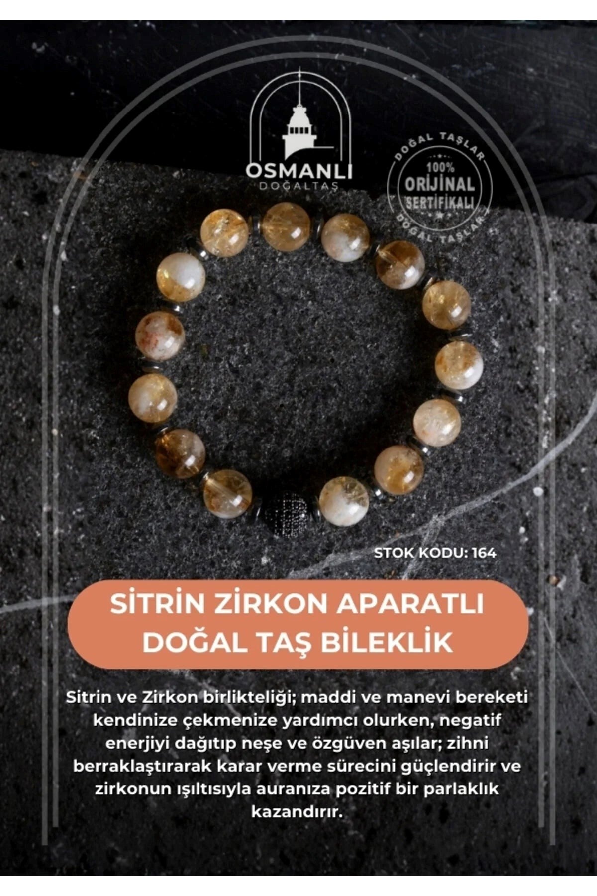 Sitrin Zirkon Aparatlı Doğal Taş Bileklik (SK:164)
