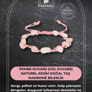 Pembe Kuvars (Gül Kuvars) Natürel Kesim Doğal Taş Makrome Bileklik