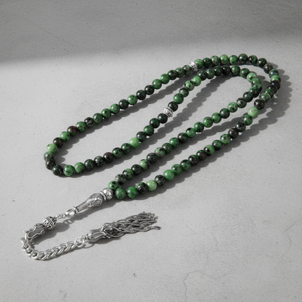 Anyolit (Ruby in Zoisite) Doğal Taş Tesbih – 99’luk / 6 mm