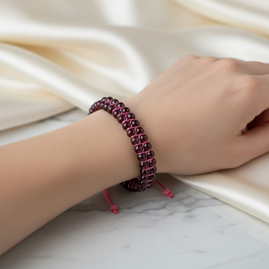 Bordo Granat Lal 4 mm Çift Sıra Doğal Taş Bileklik – Unisex El İşçiliği