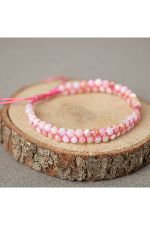 Opal Pembe 3-4mm Çift Sıra Doğal Taş Bileklik